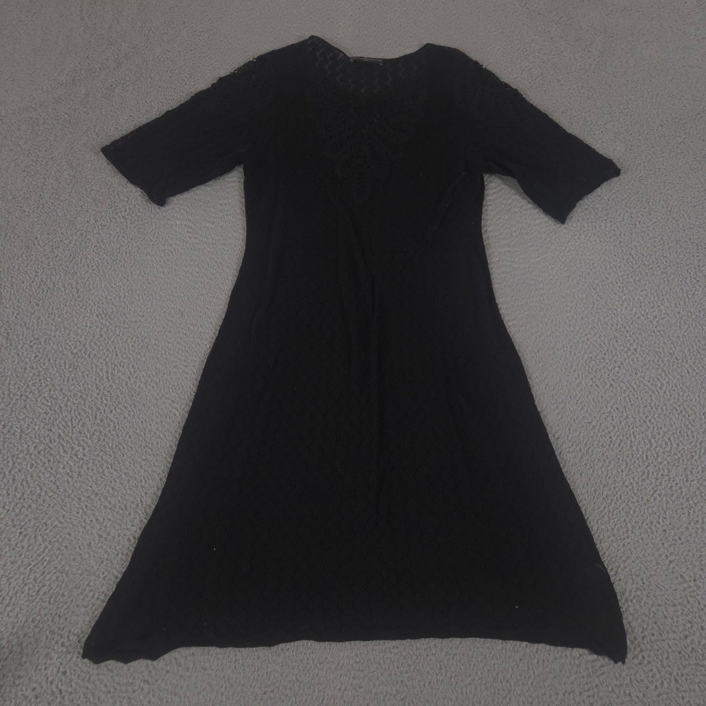 Peruvian Connection Dress Womens XL Black Pima Cotton Lurex‎ Knit Pointelle Lace